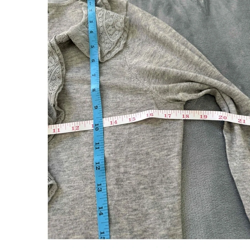 August Silk Sweater Women's Petite M Grey Long Sleeve Ruffle Professional Office